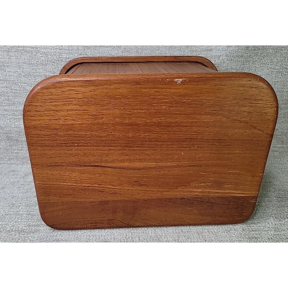 VTG Kalmar Design Teak Wood Roll Top Storage Box Desk Recipe Box CD Floppy Disks